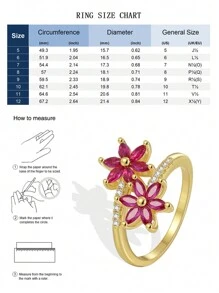 Charm-In 1 pieza Anillo envolvente de joyería de cobre con decoración de flor de circonita cúbica, regalo de San Valentín