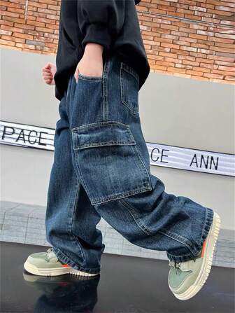 Tween Boy Spring/Autumn Wide Leg Long Denim Jeans, New Collection 2025