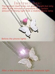 ATLVXJL Bộ 2 mặt dây chuyền hình bướm phát sáng trong bóng tối, dây chuyền thép không gỉ hình trái tim cổ điển, thích hợp làm quà tặng cho các cặp đôi, học sinh, bạn thân hoặc quà tặng ngày Valentine. - Nhiều màu - Xem 4