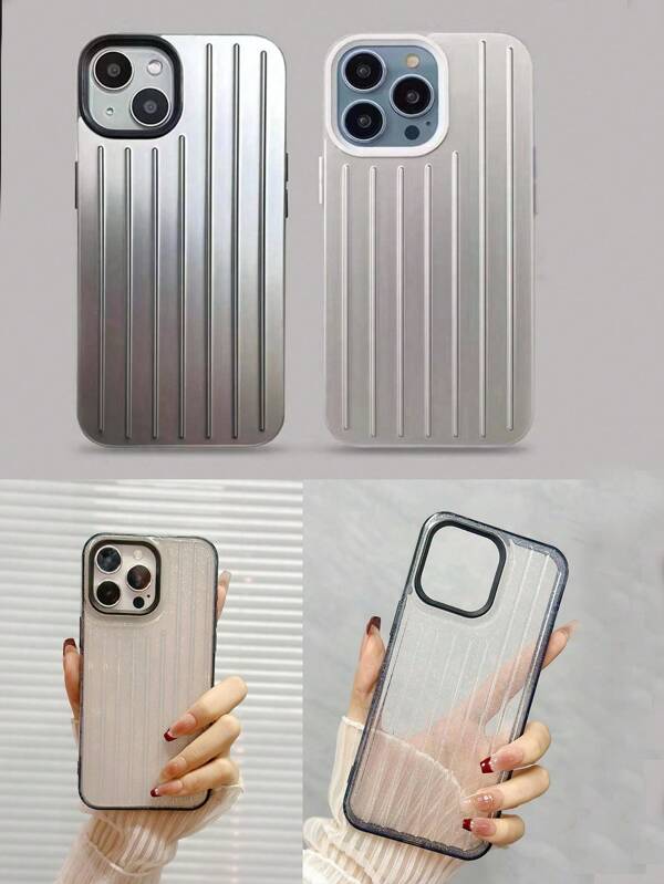 1pc White/Silver Striped Laser Glossy Soft Silicone Case, Compatible With IPhone 11/12/13/14/15/16, IPhone 11Pro/12/13/14/15/16Pro, IPhone 11ProMax/12/13/14/15/16ProMax, Suitable For Couples, Men And Women