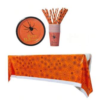 1pc, 10pcs, 31pcs Halloween Party Utensil Set, Disposable Straws, Plates, Paper Cups, Tablecloths, Outdoor Disposable Utensils For Holiday Parties, Happy Halloween Pumpkins, Spider Creative Printed Pattern Utensil Set, Used In Kitchens And Restaurants To Make Your Halloween Unique Halloween Party Christmas Gift