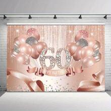 1 pezzo, Sfondo decorativo per il 60° compleanno di una donna, con palloncini color oro rosa, puntini e striscioni glitterati rosa, con strass, per festa di 60 anni, foto studio, Natale - Multicolore - Visualizzare 6