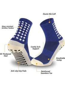 4pairs Football Socks For Men, Thick Short & Long Tube Grip Anti-Slip Crew Socks, Black & White, Grip Socks, For Gym - Black and White - View 2