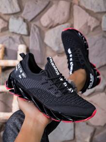Zapatos deportivos de hombre tipo cuchilla, zapatos para correr transpirables y amortiguadores, para correr, cancha de tenis, ligeros antideslizantes, zapatos deportivos para caminar, cómodos de poner y quitar con suela suave - Negro - Ver 1