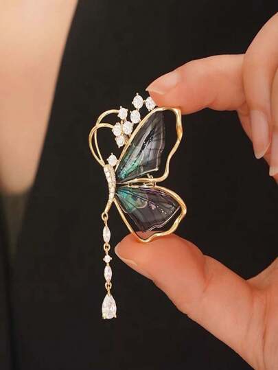 1 件优雅蝴蝶半透明昆虫流苏胸针披肩开衫围巾夹