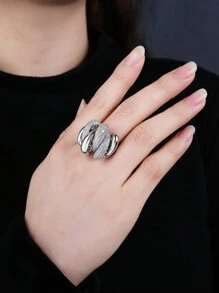 1 件铜质环绕式亮面多锆石男女通用戒指，适合女性 - 銀色 - 查看 4