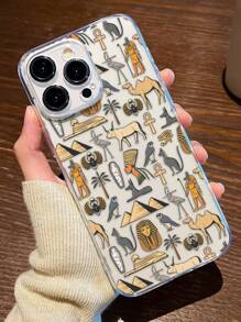 1pc Egyptian Element Design Transparent TPU Full Coverage Anti-Drop Anti-Fingerprint Phone Case Compatible With IPhone - Multicolor - View 1