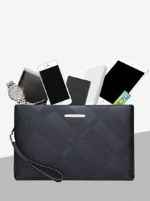 gorchis Classic Clutch Bag With Multiple Card Slots, Large Capacity, Envelope Style, Grid Pattern, PU Leather, Bag, Cellphone Bag, Crossbody Bag Handbag Wristlet Bag Organizer Storage Portable Wallet Purse Gifts Multi-Functional Outdoor Fashion Casual Vacation Vintage Coin Purse Chest Bag Gifts Travel Essentials Retro Bag Valentine Day Purses Valentines Black Bag Holiday Essentials Bag - Black - View 4