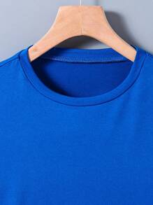 Conjunto deportivo de 2 piezas con diseño de letra impresa para niño preadolescente, conjunto de ropa deportiva casual para niños mayores - Azul - Ver 5