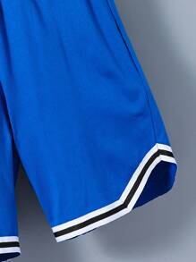 Conjunto deportivo de 2 piezas con diseño de letra impresa para niño preadolescente, conjunto de ropa deportiva casual para niños mayores - Azul - Ver 8