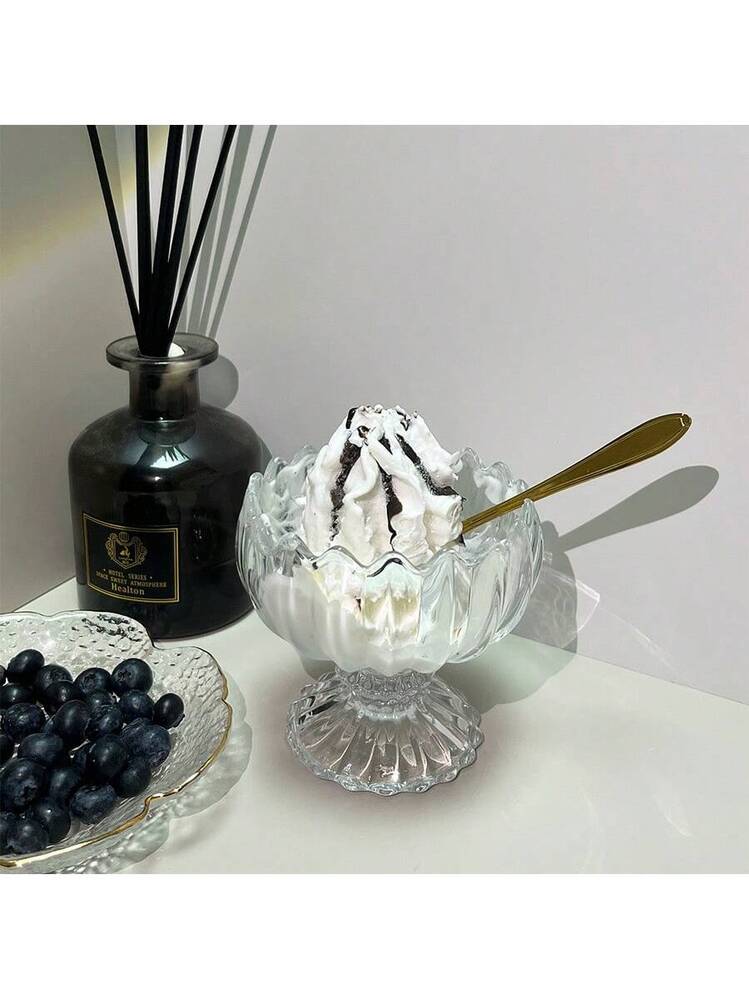 GSHLLO 2 Cucchiai Da Dessert Trasparenti In Vetro Con Manico Lungo 13cm - Ideali Per Caffè, Tè, Gelato E Frappè