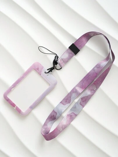 Sold Individually (With Lanyard) #Pink Marble Pattern Card Holder