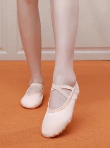 Damskie grube płócienne baletki, antypoślizgowa zamszowa podeszwa, sznurowane baletki, buty do ćwiczeń jogi, wsuwane kapcie domowe - Beżowy - Zobacz 4