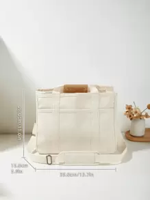 Bolso de hombro de gran capacidad con múltiples bolsillos y compartimentos, versátil bolso de mano con asas, color beige, gran bolso de tela para la escuela, con múltiples compartimentos, perfecto para la playa, la escuela, el trabajo y el uso diario - Beis - Ver 3
