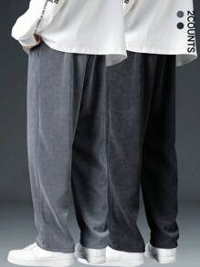 2pcs/Set Men's Summer Corduroy Straight Casual Pants, Loose Drawstring Trousers