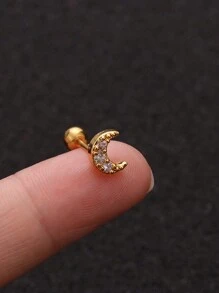 1Pc Cartilage Earrings For Women, Fashion Sparkling Cubic Zirconia Heart Star Crown With Multiple Shapes For Women's Stud Earrings, Stainless Steel Moon Decor CZ Stud Earrings Forward Helix Tragus Daith Piercing Jewelry Valentines