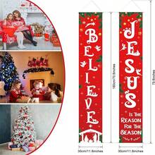 2pcs Christmas Decorations Outdoor Yard: Blue Holy Night Banner Front Porch Sign Set, Hanging Jesus  Christmas Decorations For Home, Indoor Outdoor Xmas Decor Wall Front Door Yard Garage - Multicolor - View 8