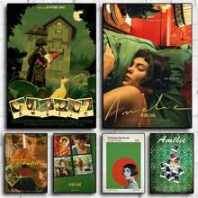 1 幅法国浪漫爱情电影海报 Amelie 复古电影海报帆布印刷墙面艺术装饰画适用于家庭房间装饰无框 - 彩色 - 查看 3