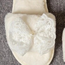 2026 New Comfortable Soft Bottom Open Toe Cute Lace Pearl Fashion Indoor/Outdoor Slippers - Beige - View 6