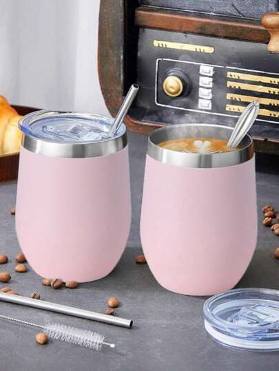 1 peça 340ml Copo de Ovo com Formato em U de Aço Inoxidável de Camada Dupla com Pintura Spray Multicor, Inclui Canudo e Pincel de Limpeza em Aço Inoxidável, Adequado para Casa, Escritório, Ar Livre, Viagem e Entusiastas de Ginástica, Também Um Bom Presente de Negócio. O Canudo e Pincel de Limpeza em Aço Inoxidável Podem Ser Adquiridos Separadamente.