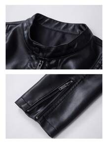 男士长袖休闲皮夹克，立领防风外套，秋季款