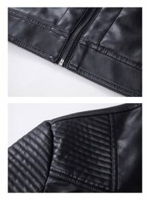 男士长袖休闲皮夹克，立领防风外套，秋季款