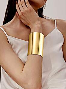 4 piezas/set Brazalete de puño abierto para mujer, brazalete de manga, pulsera de clavija de muñeca dorada - Amarillo Oro - Ver 3