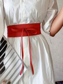 Cinto faixa de cintura largo de feminino em sintético , com laço de corset ajustável, para decorar vestidos e saias - Vinho - Visão 1