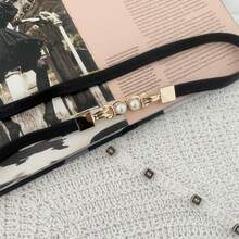 1 Dây Kim Loại Thời Trang Nút Thắt Ngọc Trai Đàn Hồi Thắt Lưng, Đen/Màu Be, Thích Hợp Cho Phụ Nữ/Bé Gái Mặc Hàng Ngày - A - Xem 7