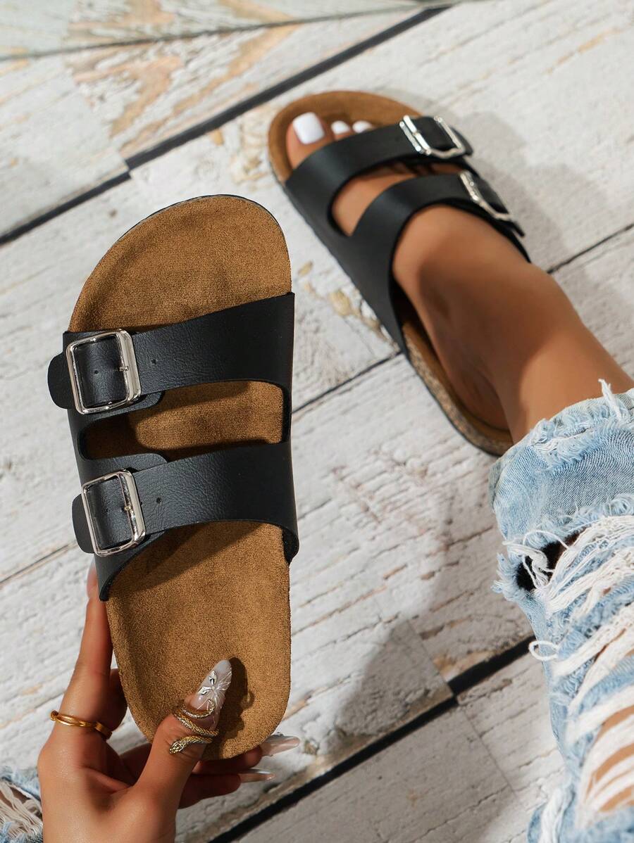 Stilvolle & bequeme Damensandalen - Weich, leicht, Doppelschnalle, flacher Schlüpfschuh, atmungsaktives Design, geeignet für Sommer, Strand & Alltagstragen