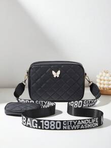 Women Butterfly Shoulder Bag Cross-Body Bag Quilted Purse Handbag Small Pouch Wallet - Black - View 4