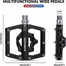 ROCKBROS MTB Mountain Bike Pedals Compatible With SPD Mountain Bike Dual Function Sealed Clipless Aluminum Bicycle Flat Platform 9/16" Pedals With Cleats For Road, MTB, Mountain Bikes - 黑色 - 查看 5
