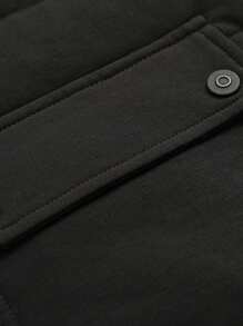 Men's Fashion Loose Turndown Collar Fleece Button Pocket Warm  Padded Coat, Autumn & Winter - Black - View 4