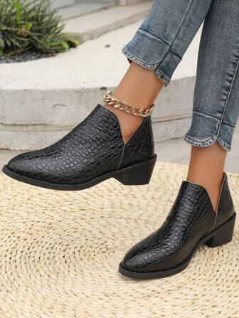 Thick Sole Chunky Heel Women's Ankle Boots Pointed Toe Slim Fit Black Short Boots Summer & Fall Fashion Boots