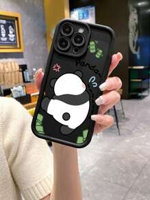 Cute Stuff 1pc Cute Panda Dance Pattern Anti-Fingerprint Black Corundum Mobile Phone Case Compatible With Apple/Samsung/Xiaomi/TECNO/Infinix/Vivo/Oppo