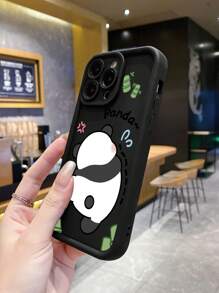Cute Stuff 1pc Cute Panda Dance Pattern Anti-Fingerprint Black Corundum Mobile Phone Case Compatible With Apple/Samsung/Xiaomi/TECNO/Infinix/Vivo/Oppo