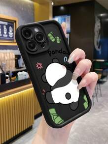 Cute Stuff 1pc Cute Panda Dance Pattern Anti-Fingerprint Black Corundum Mobile Phone Case Compatible With Apple/Samsung/Xiaomi/TECNO/Infinix/Vivo/Oppo