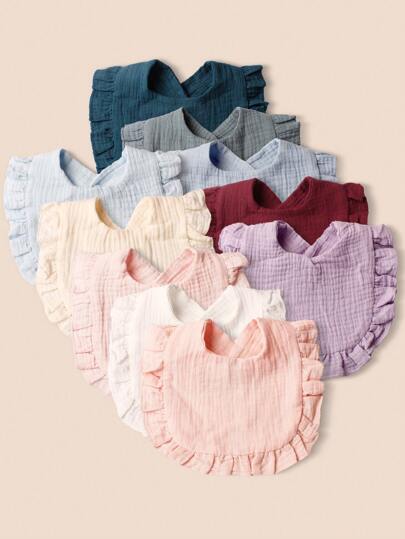 4 piezas Baberos de bebé de color caramelo con encaje floral simple