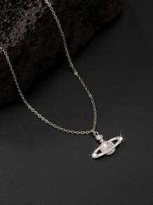 1 pieza Collar con colgante con forma de Tierra simple totalmente cubierto de strass - collar de semana - Ver 2