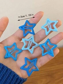 8个蓝色金属星星发夹，迷你发饰，五角星油滴工艺甜美Y2K风格发夹，日常佩戴，Y2K爪夹，发爪，发卡，学习用品，头部饰品 - 藍色 - 查看 2