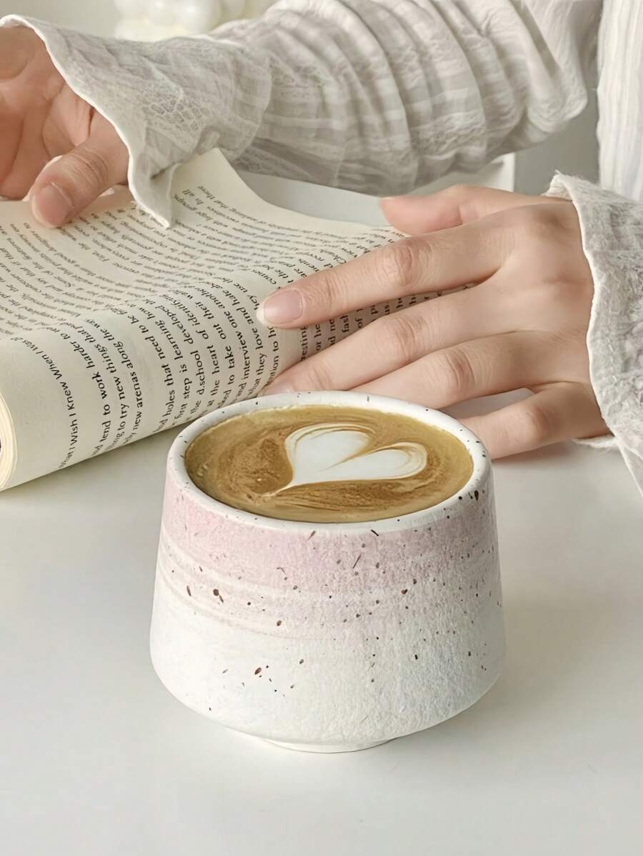 1pc Vintage-Style Rough Ceramic Pink Coffee Cup, High-Grade Latte Mug For Home, Cafe, Restaurant, Gathering - Pink Stoneware Cup - View 1