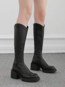 2024 New Thick Heel Thigh High Boots For Women Over-The-Knee High Boots Thick Sole Slim Boots For Autumn Winter
