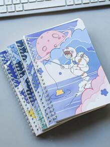 Set Of 4pcs Notebooks, 60 Sheets Per Book, A5 Size, Simple Spiral-Bound Thick Loose-Leaf Notepad, Cute Student Fresh Side-Flip Memo Book, Shipped With 4 Books , School Supplies - Multicolor - View 3