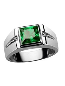 Elegant Cubic Zirconia Promise Ring, Silver Plated Square Cut Green Or Red Stone, Engagement/Wedding Band, Choose Suitable Size