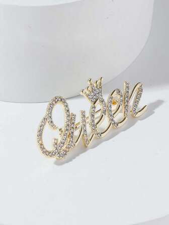 1pc Rhinestone Embellished Luxury Crown & Letter Design Brooch Pin For Cardigan & Dress, Fashion Accessory Dress Accessories Pin For Clothes Bag Charm School