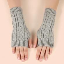 1 Pair Solid Color Cable Knit Fingerless Gloves For Women, Fashion Accessory And Warmth