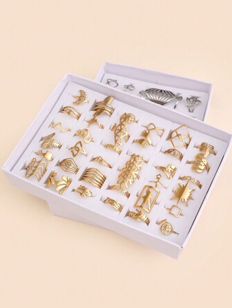 24 piezas de anillos de acero inoxidable para damas con estilo elegante y sencillo mezclados aleatoriamente en color oro y plateado, tallas desde 6 a 12, adecuados para uso diario o regalo para damas