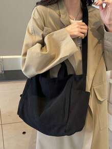 Bolso de hombro de unicolor versátil y sencillo para mujer, bolso tipo hobo de pana casual con múltiples bolsillos de gran capacidad, bolso de cubo cruzado, bolso de saco vintage para viajes al aire libre, trabajo y compras, puede contener iPad