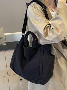 Bolso de hombro de unicolor versátil y sencillo para mujer, bolso tipo hobo de pana casual con múltiples bolsillos de gran capacidad, bolso de cubo cruzado, bolso de saco vintage para viajes al aire libre, trabajo y compras, puede contener iPad