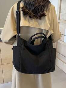 Bolso de hombro de unicolor versátil y sencillo para mujer, bolso tipo hobo de pana casual con múltiples bolsillos de gran capacidad, bolso de cubo cruzado, bolso de saco vintage para viajes al aire libre, trabajo y compras, puede contener iPad